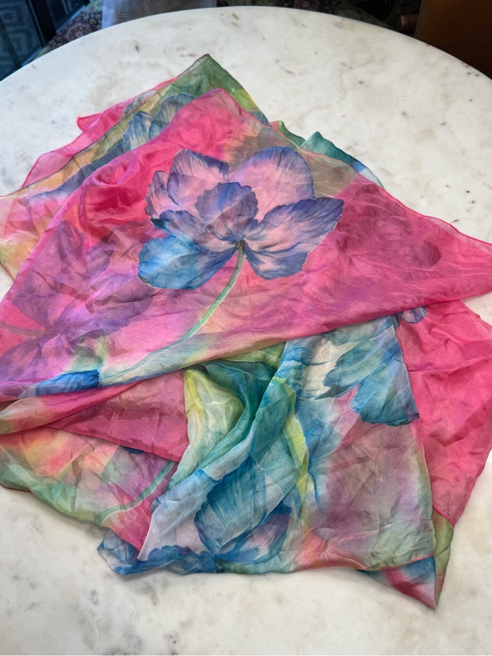 🌞🌸👒 Bright Sarong Floral Silk Scarf - Pink, Yellow, Blue 👒🌸🌞